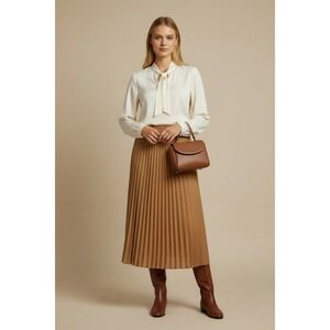 ONLY Alma Caramel Pleated Small Midi Skirt Caramel Brown Elastic Waist Skirts